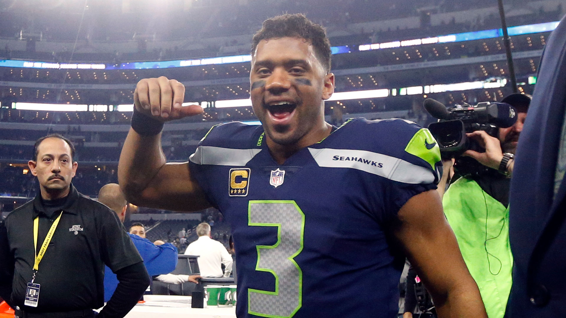 Russell Wilson In Blue Stadium Background HD Seattle Seahawks