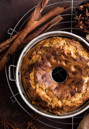 Pecan bundt cake with cinnamon and star anise