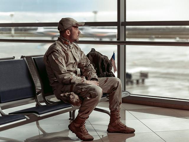 American military serviceman at the airport
