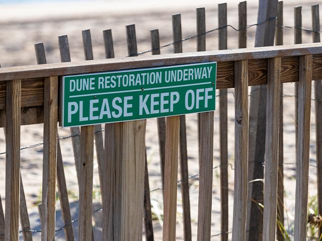 beach dune restoration sign