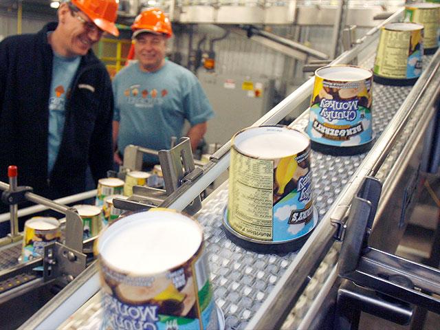 In this March 23, 2010 file photo ice cream moves along the production line at Ben &amp; Jerry&#039;s Homemade Ice Cream, in Waterbury, Vt.  (AP Photo/Toby Talbot, File)