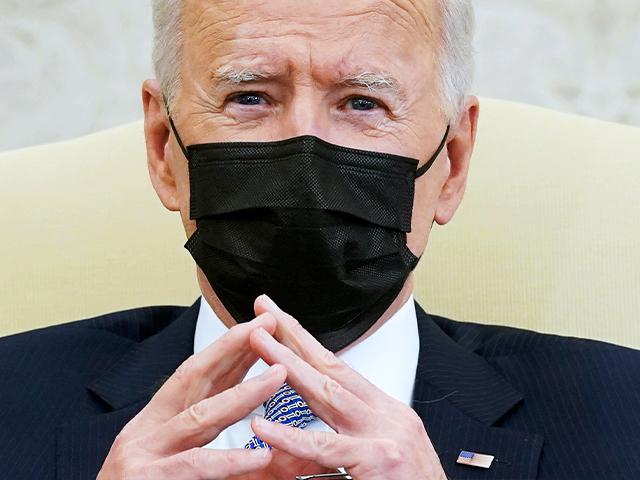 President Joe Biden speaks during a meeting with lawmakers to discuss the American Jobs Plan in the Oval Office of the White House, Monday, April 12, 2021, in Washington. (AP Photo/Patrick Semansky)