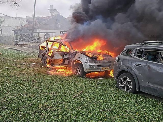 Damage caused by rockets fired from Lebanon into central Israel on Nov. 24, 2024.