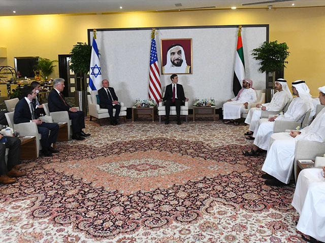 Israeli, American, and UAE officials hold trilateral meetings in Abu Dhabi. August 31, 2020. Photo credit: Amos Ben-Gershom (GPO)