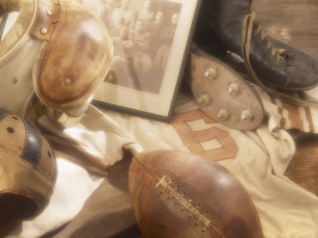 football memorabilia and a football jersey