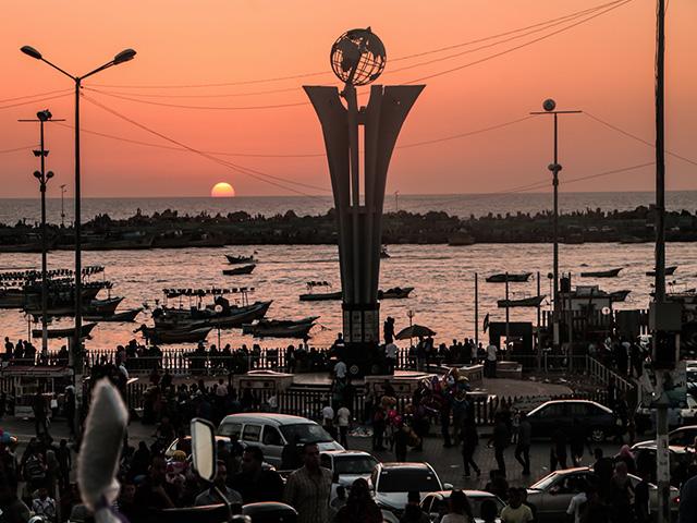 Gaza seaport at sunset