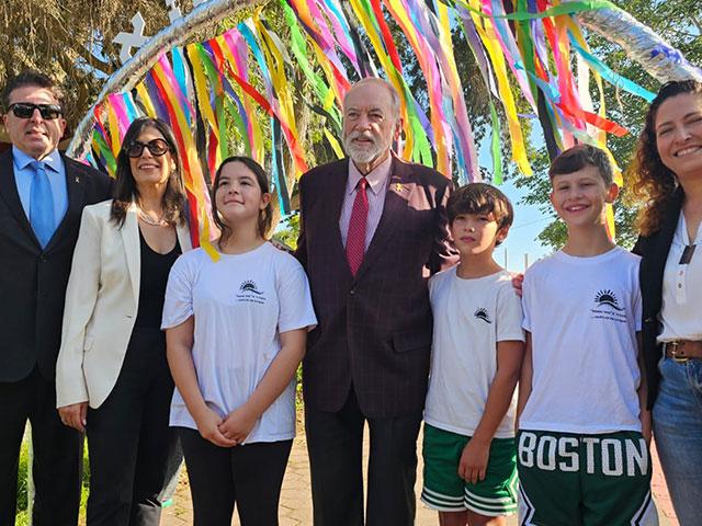 US Ambassador to Israel Mike Huckabee visits the Eshkol Elementary School for as children return to school there for the first time since October 7th. Photo Credit: Jewish National Fund USA.