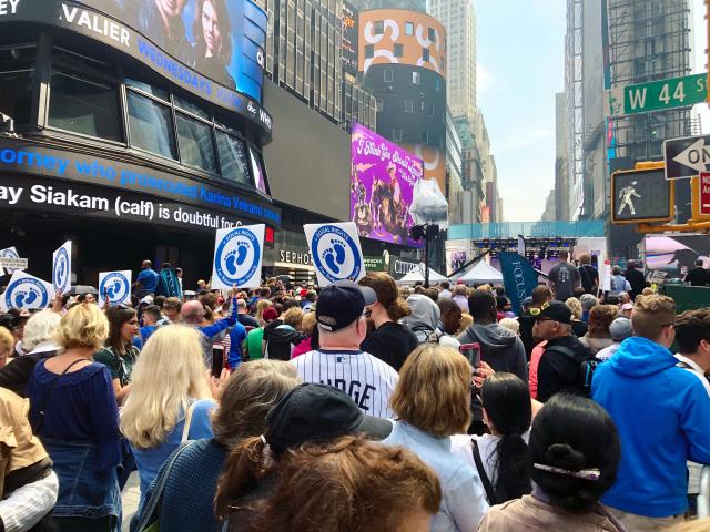 Thousands packed New York City&#039;s Times Square on Saturday for the &quot;Alive from New York&quot; event. (Image credit: Jenna Browder, CBN News)