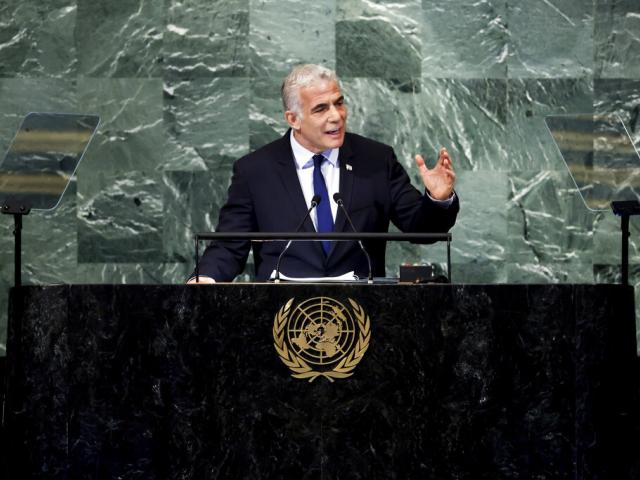 Israel&#039;s Prime Minister Yair Lapid addresses the 77th session of the United Nations General Assembly, Thursday, Sept. 22, 2022, at U.N. headquarters. (AP Photo/Julia Nikhinson)