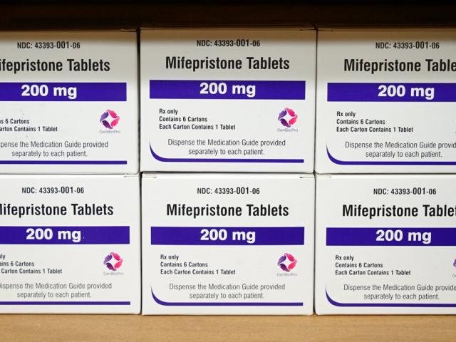Boxes of the drug mifepristone sit on a shelf at the West Alabama Women&#039;s Center in Tuscaloosa, Ala., on March 16, 2022. (AP Photo/Allen G. Breed, File)