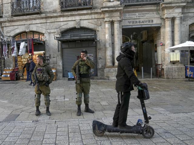 Israeli soldiers stand guard in Jerusalem&#039;s Old City, Monday, Jan. 30, 2023. On Saturday, a 13-year-old Palestinian boy shot and wounded two Israelis elsewhere in east Jerusalem. (AP Photo/Mahmoud Illean)
