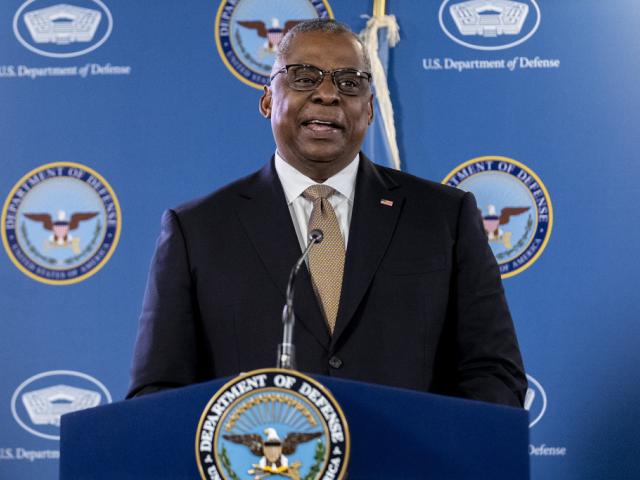 Secretary of Defense Lloyd Austin, speaks during a briefing with Chairman of the Joint Chiefs, Gen. Mark Milley at the Pentagon in Washington, Wednesday, March 15, 2023. (AP Photo/Andrew Harnik)