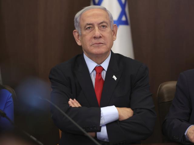 Israeli Prime Minister Benjamin Netanyahu attends the weekly cabinet meeting at the prime minister&#039;s office in Jerusalem, Israel, Sunday, July 30, 2023. (Abir Sultan/Pool Photo via AP)