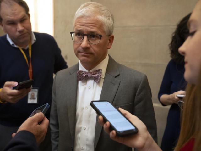 Rep. Patrick McHenry, R-N.C., talks to reporters hours before Rep. Kevin McCarthy, R-Calif., was ousted as Speaker of the House at the Capitol in Washington, Tuesday, Oct. 3, 2023. (AP Photo/Mark Schiefelbein)