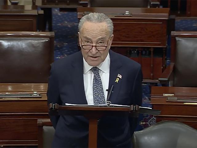 In this image from video provided by Senate TV, Senate Majority Leader Chuck Schumer, D-N.Y., speaks on the Senate floor at the Capitol in Washington, March 14, 2024. (Senate TV via AP)