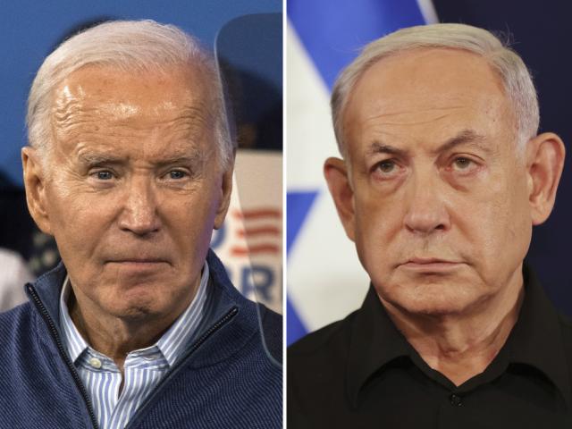 This combination photo shows President Joe Biden, left, on March 8, 2024, in Wallingford, Pa., and Israeli Prime Minister Benjamin Netanyahu in Tel Aviv, Israel, Oct. 28, 2023. (AP Photo)