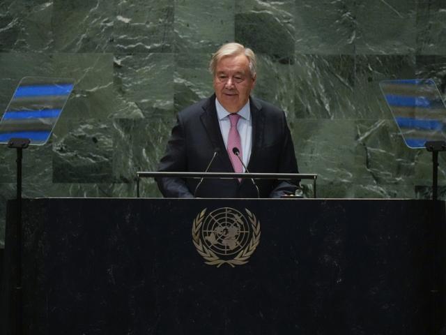 António Guterres, United Nations Secretary-General, speaks to the United Nations General Assembly during the Summit for the Future, Sunday, Sept. 22, 2024 at U.N. headquarters. (AP Photo/Frank Franklin II)