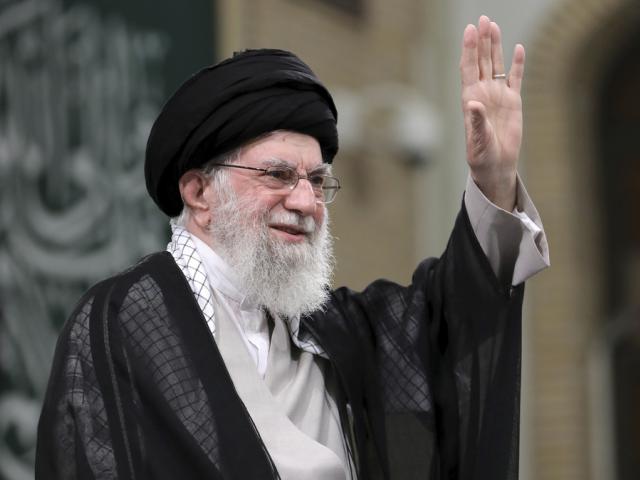 Iran&#039;s Supreme Leader Ayatollah Ali Khamenei waves to the crowd during a meeting with school and university students, in Tehran, Iran, Saturday, Nov. 2, 2024. (Office of the Iranian Supreme Leader via AP)