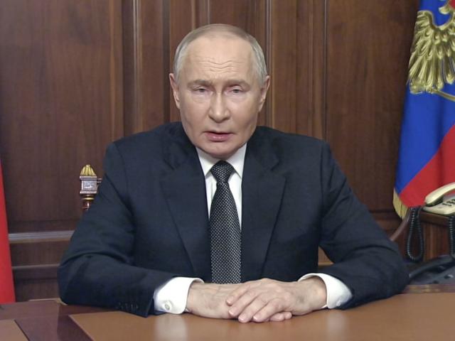 In this image made from video released by the Russian Presidential Press Service, Russian President Vladimir Putin addressees the nation at the Kremlin in Moscow, Russia, Thursday, Nov. 21, 2024. (Russian Presidential Press Service via AP)