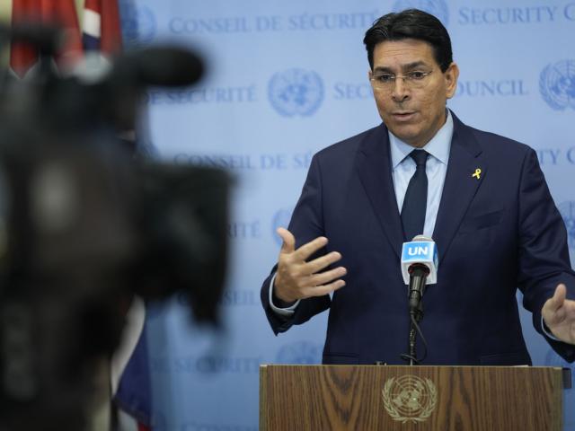 Danny Danon, Israeli ambassador to the United Nations, speaks to reporters before a Security Council meeting at United Nations headquarters, Wednesday, Dec. 18, 2024. (AP Photo/Seth Wenig)