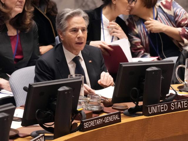 U.S. Secretary of State Antony Blinken addresses the United Nations Security Council, Thursday, Dec. 19, 2024. (AP Photo/Richard Drew)