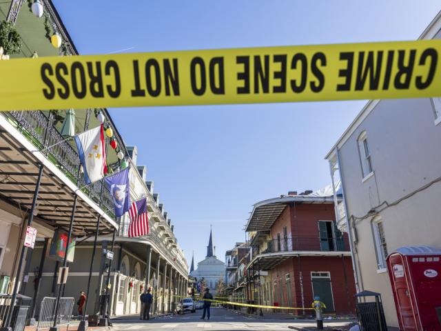 New Orleans police and federal agents investigate a suspected terrorist attack on Bourbon Street in New Orleans on New Year&#039;s Day on Wednesday, Jan. 1, 2025. (Chris Granger/The New Orleans Advocate via AP)