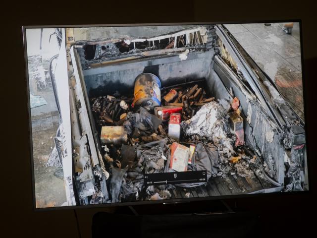 Explosive items in the back of the Tesla Cybertruck which blew up in front of Trump International Hotel, Jan. 1, 2025, in Las Vegas. (Chase Stevens/Las Vegas Review-Journal via AP)