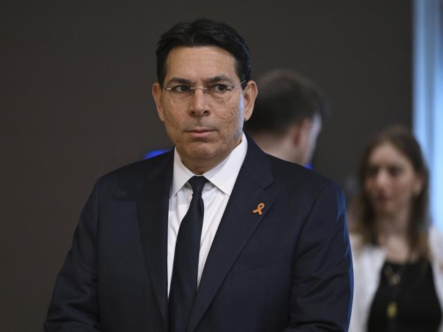 Ambassador Danny Danon, Permanent Representative Of Israel To The UN, speaks during a press conference at the United Nations headquarters, NYC, February 24, 2025. (Photo by Anthony Behar/Sipa USA)(Sipa via AP Images)