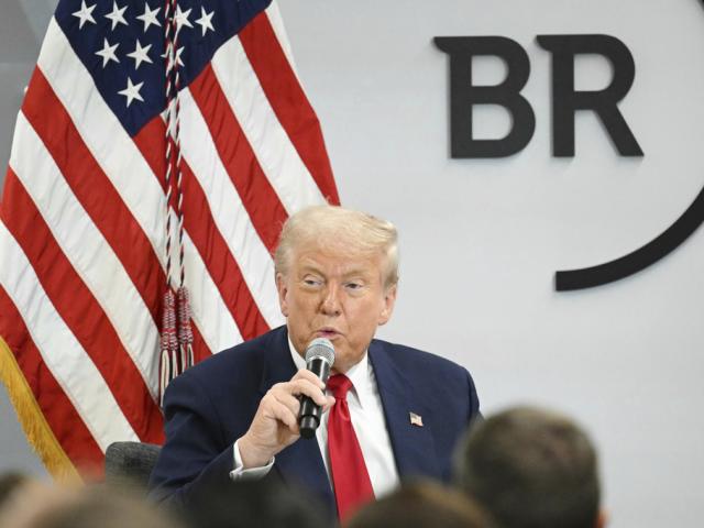 President Donald Trump speaks at the Business Roundtable quarterly meeting in Washington, Tuesday, March 11, 2025. (Pool via AP)