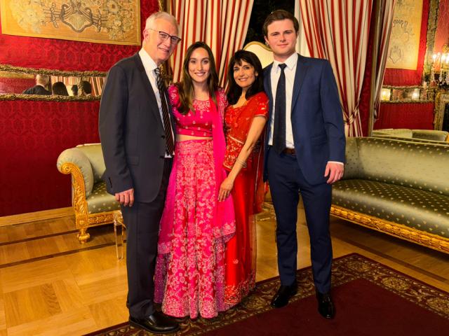 This 2024 photo provided by John Santoro shows, from left, Dr. Michael Groff, Karenna Groff, Dr. Joy Saini, and James Santoro. (Courtesy John Santoro via AP)