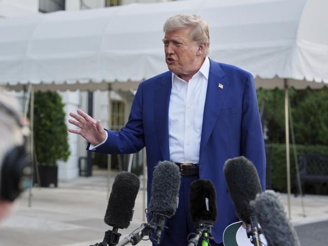 President Donald Trump speaks with reporters before boarding Marine One on the South Lawn of the White House, Tuesday, June 24, 2025, on his way to The Hague, to join world leaders gathering in the Netherlands for a NATO summit. (AP Photo/Evan Vucci)