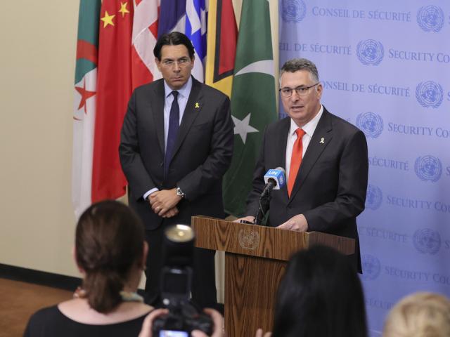 Israeli Foreign Minister Gideon Sa&#039;ar addresses press ahead of emergency U.N. Security Council meeting, Tuesday, August 5, 2025. (Photo: Luiz Rampelotto, AP images)