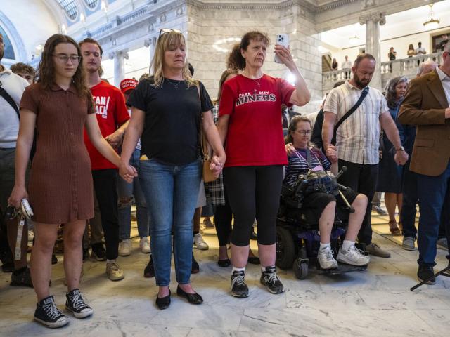 A prayer vigil at the Capitol in Salt Lake City to honor Charlie Kirk after he was shot and killed at an event at Utah Valley University, Sept. 10, 2025. (Scott G Winterton/The Deseret News via AP)