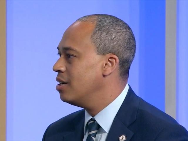 Democratic candidate for attorney general Jay Jones speaks with an interviewer, Oct. 4, 2025, in Richmond, VA, about widely condemned text messages he sent in 2022. (screenshot from WRIC via AP)