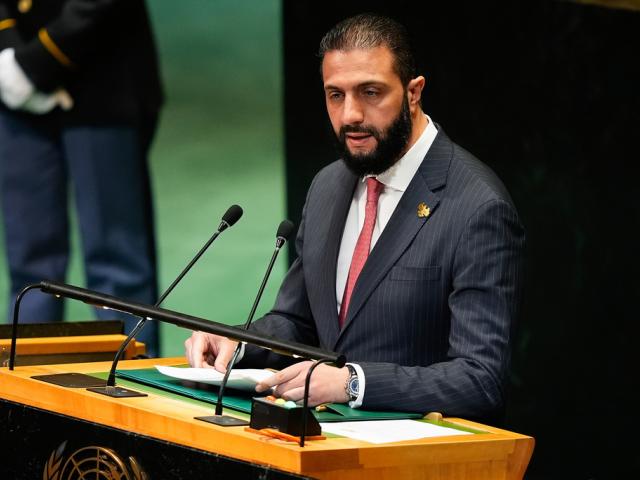 FILE - Syria President Ahmad Al-Sharaa speaks during the 80th session of the United Nations General Assembly, Sept. 24, 2025, at U.N. headquarters. (AP Photo/Yuki Iwamura, File)