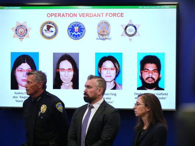 Photos of suspects of a terror plot are shown on a screen during a press conference Monday, Dec. 15, 2025, in Los Angeles. (AP Photo/Damian Dovarganes) Photos of suspects of a terror plot are shown on a screen during a press conference Monday, Dec. 15, 2025, in Los Angeles. (AP Photo/Damian Dovarganes)