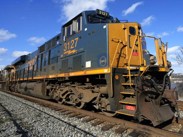 A CSX freight train sits on a siding in downtown Pittsburgh Saturday, Nov. 19, 2022. (AP Photo/Gene J. Puskar)