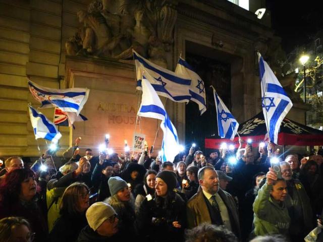 A vigil outside the Australian High Commission in central London, following the terrorist attack targeting a Jewish celebration in Sydney, Australia, Dec. 14, 2025. (Press Association via AP Images) A vigil outside the Australian High Commission in central London, following the terrorist attack targeting a Jewish celebration in Sydney, Australia, Dec. 14, 2025. (Press Association via AP Images)