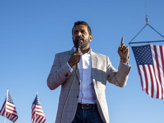 Kash Patel, former chief of staff to Acting Secretary of Defense Christopher Miller, speaks at a rally in Minden, NV, Oct. 8, 2022. (AP Photo/José Luis Villegas, Pool)