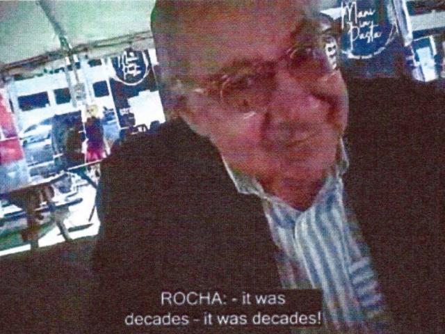 This image provided by the Justice Department and contained in the affidavit in support of a criminal complaint, shows Manuel Rocha during a meeting with a FBI undercover employee. 