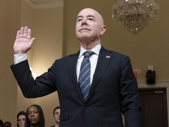 Homeland Security Secretary Alejandro Mayorkas is sworn-in before the House Committee on Homeland Security on April 16, 2024. (AP Photo/Jose Luis Magana)