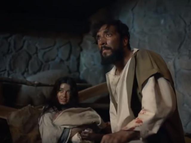 Mary holding the baby Jesus, and Joseph in a scene from the pilot episode of &quot;The Chosen.&quot; Screenshot courtesy: The Chosen Productions/YouTube  