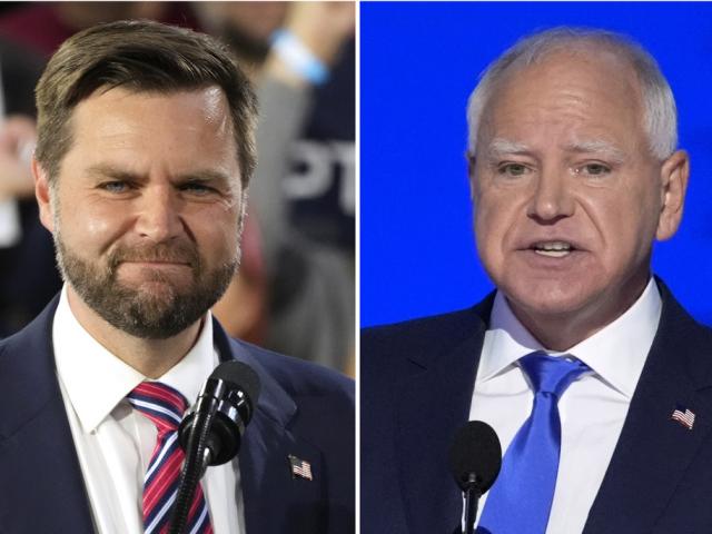 Republican vice presidential nominee Sen. JD Vance, R-Ohio, at left, and Democratic vice presidential candidate Minnesota Gov. Tim Walz. (AP Photo)