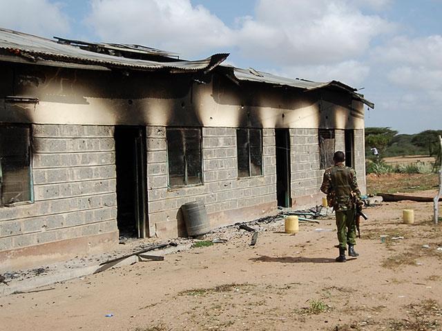 Al-Shabab terrorists attacked the settlement of Kamuthe in Garissa county, Kenya, Jan. 13, 2020, killing three teachers, setting fire to a police post, and destroying a telecommunications mast. (AP Photo)