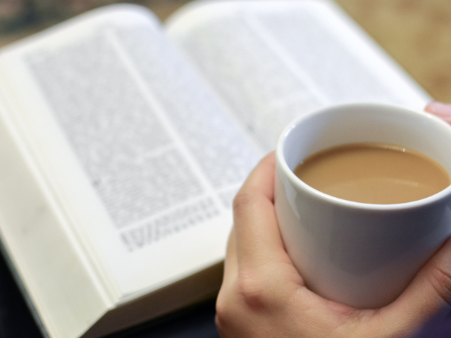 open Bible and coffee