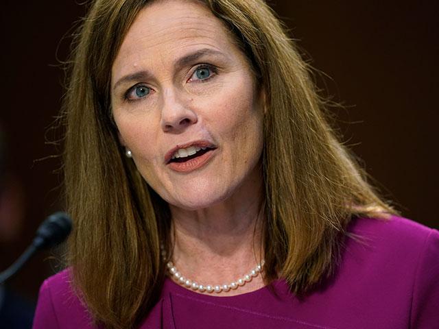 Supreme Court nominee Amy Coney Barrett speaks during a confirmation hearing before the Senate Judiciary Committee, Monday, Oct. 12, 2020, on Capitol Hill in Washington. (AP Photo/Patrick Semansky)