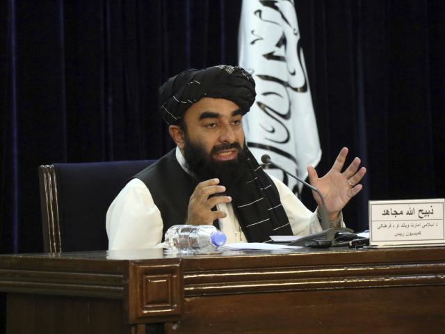 Taliban spokesman Zabihullah Mujahid speaks during a press conference in Kabul, Afghanistan Tuesday, Sept. 7, 2021.