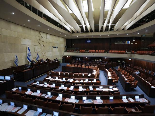A view shows the plenum at the Knesset, Israel&#039;s parliament, in Jerusalem, Thursday, June 30, 2022. (AP Photo/Ariel Schalit)