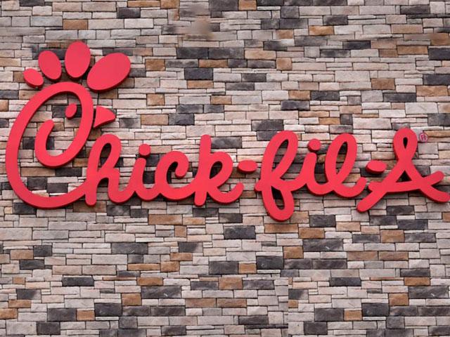The Chick-fil-A logo is displayed on a store, May 29, 2024, in Salem, N.H. (AP Photo/Charles Krupa, Pool)