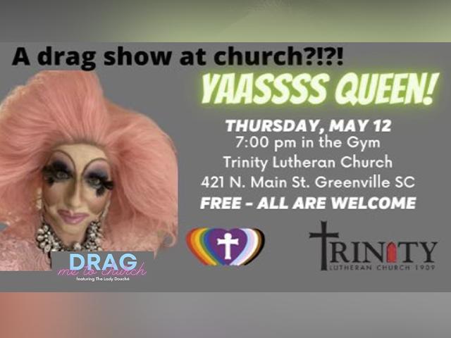 &quot;Drag Me to Church&quot; promotional image created by Trinity Lutheran Church of Greenville, South Carolina